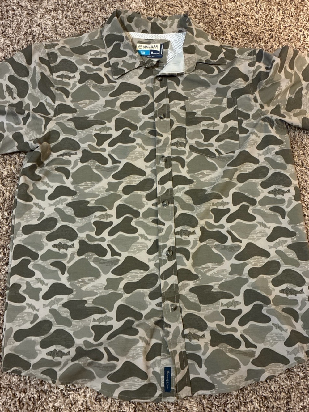 Magellan Outdoors Green Camo Short-Sleeve Button-Down Shirt